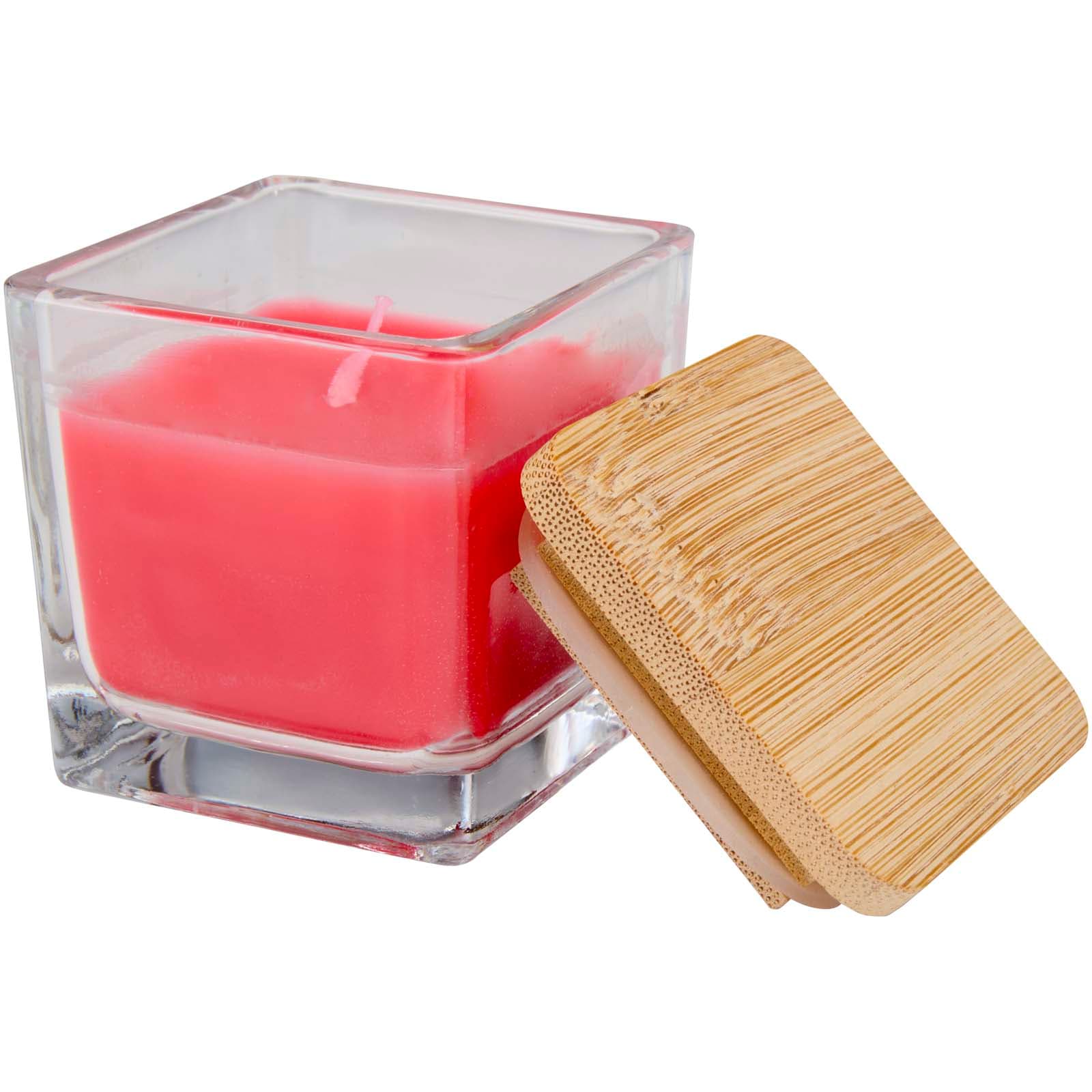 Bougie carrée Ambra en verre avec couvercle en bambou