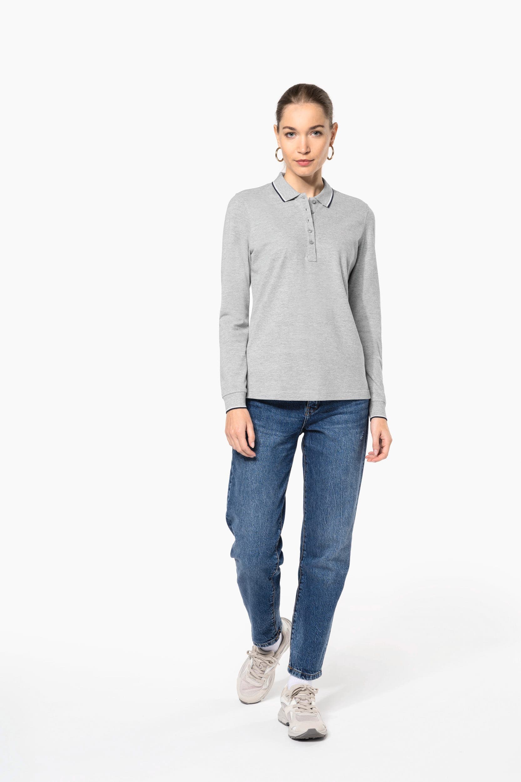 Polo maille piquée manches longues femme en situation