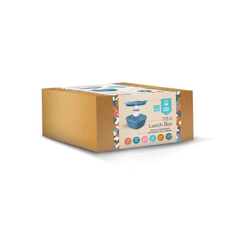 BOITE A REPAS (LUNCH BOX) MULTI-COMPARTIMENTS AVEC FOURCHETTE en situation