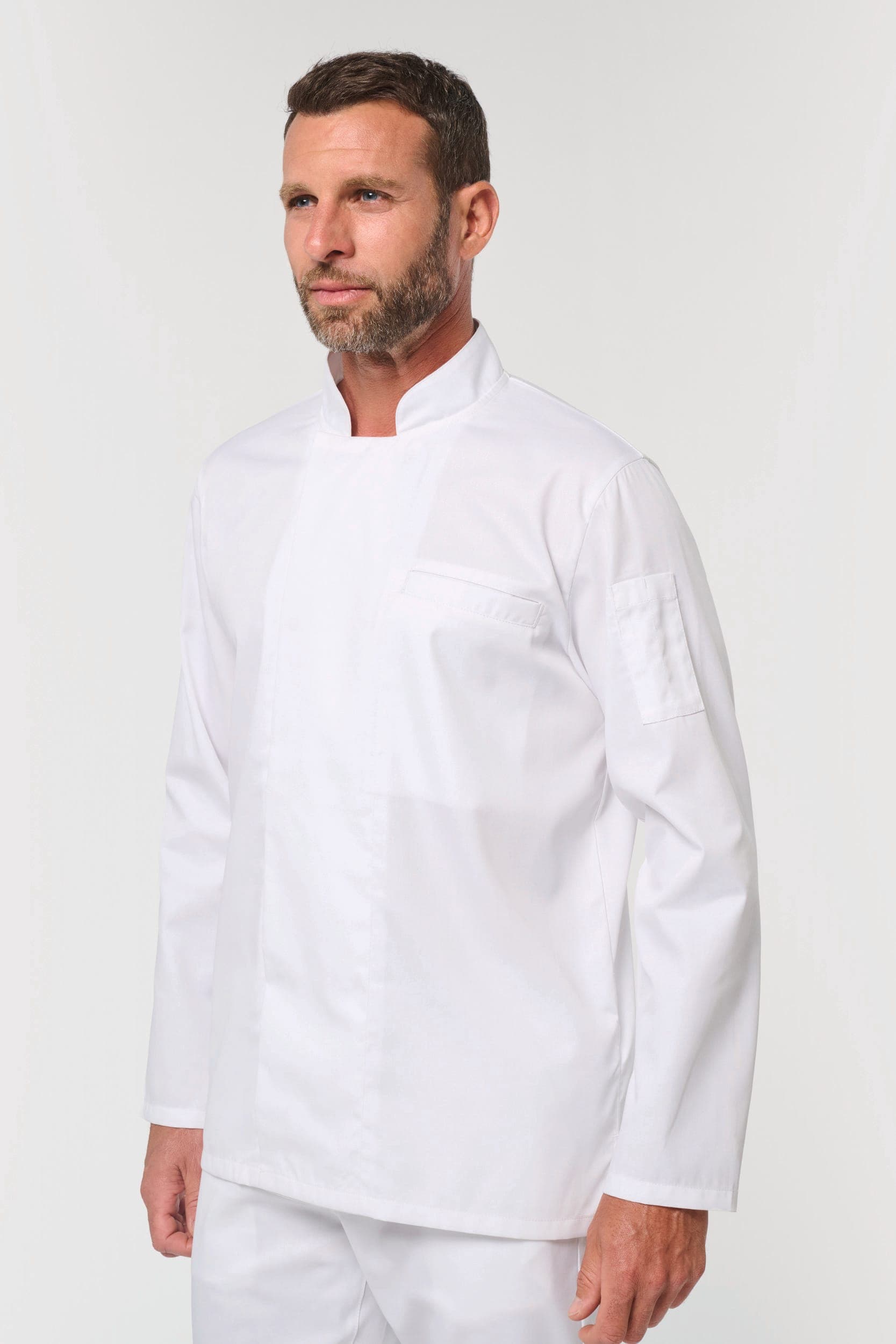Veste de cuisine écoresponsable et respirante manches longues unisexe en situation