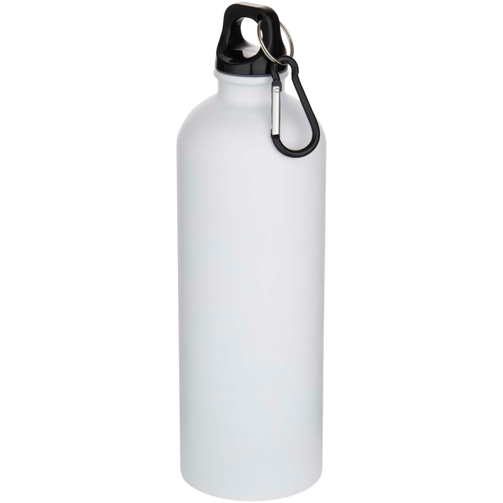 Bouteille d’eau Oregon de 750 ml en acier inoxydable à simple paroi certifiée RCS, recyclé mat avec mousqueton coloris Blanc