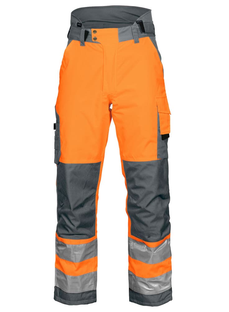 6514 PANTALON DE PLUIE DE SIGNALISATION DOUBLÉ EN ISO 20471 CLASSE 2 coloris Orange / Gris