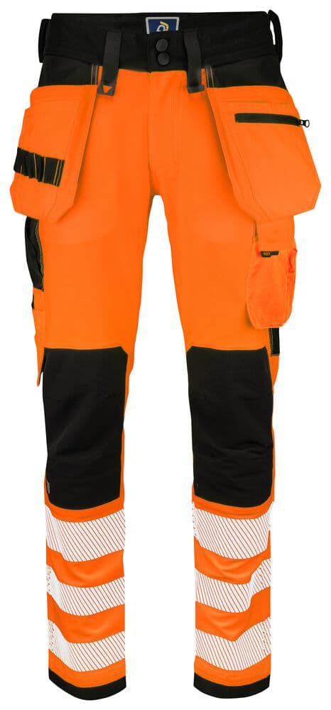 6573 PANTALON STRETCH DE SIGNALISATION AVEC POCHES AUX GENOUX ET POCHES JEAN EN ISO 20471 CLASSE 2 coloris Orange / Noir