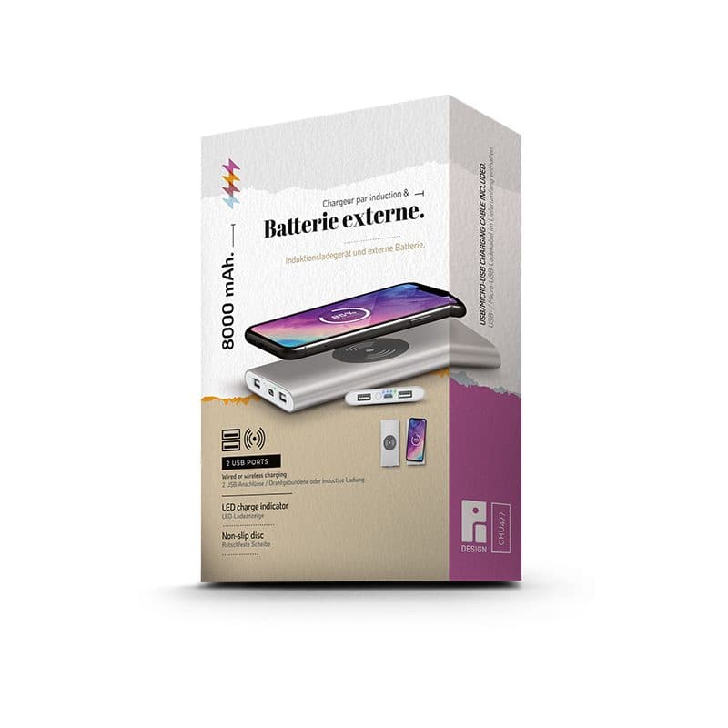 BATTERIE EXTERNE Li-po 8000 mAh ET CHARGEUR PAR INDUCTION en situation