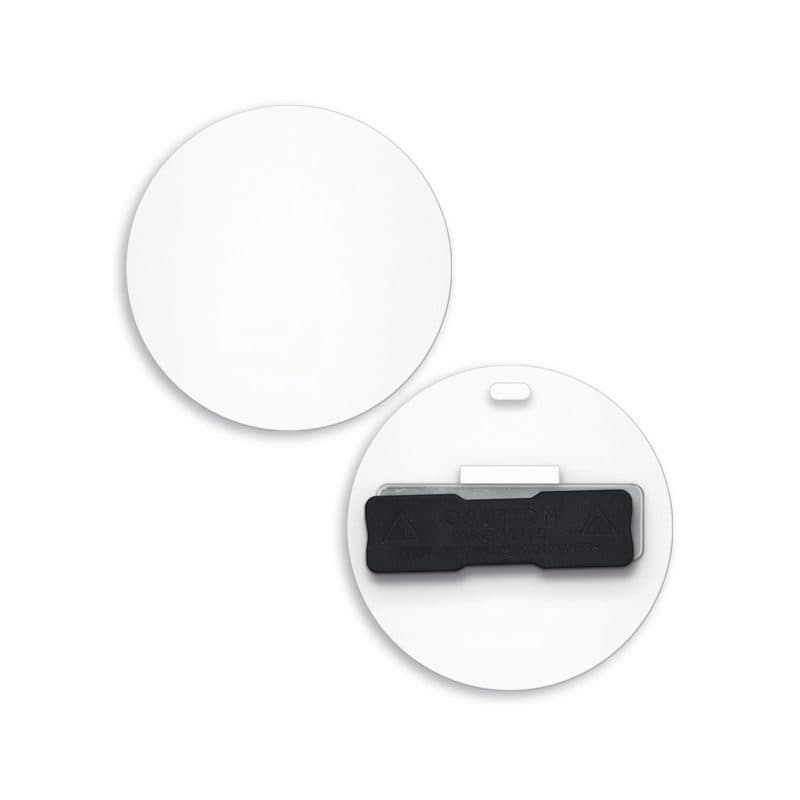 BADGE PLASTIQUE (PS) ROND Ø55 mm AVEC AIMANT en situation