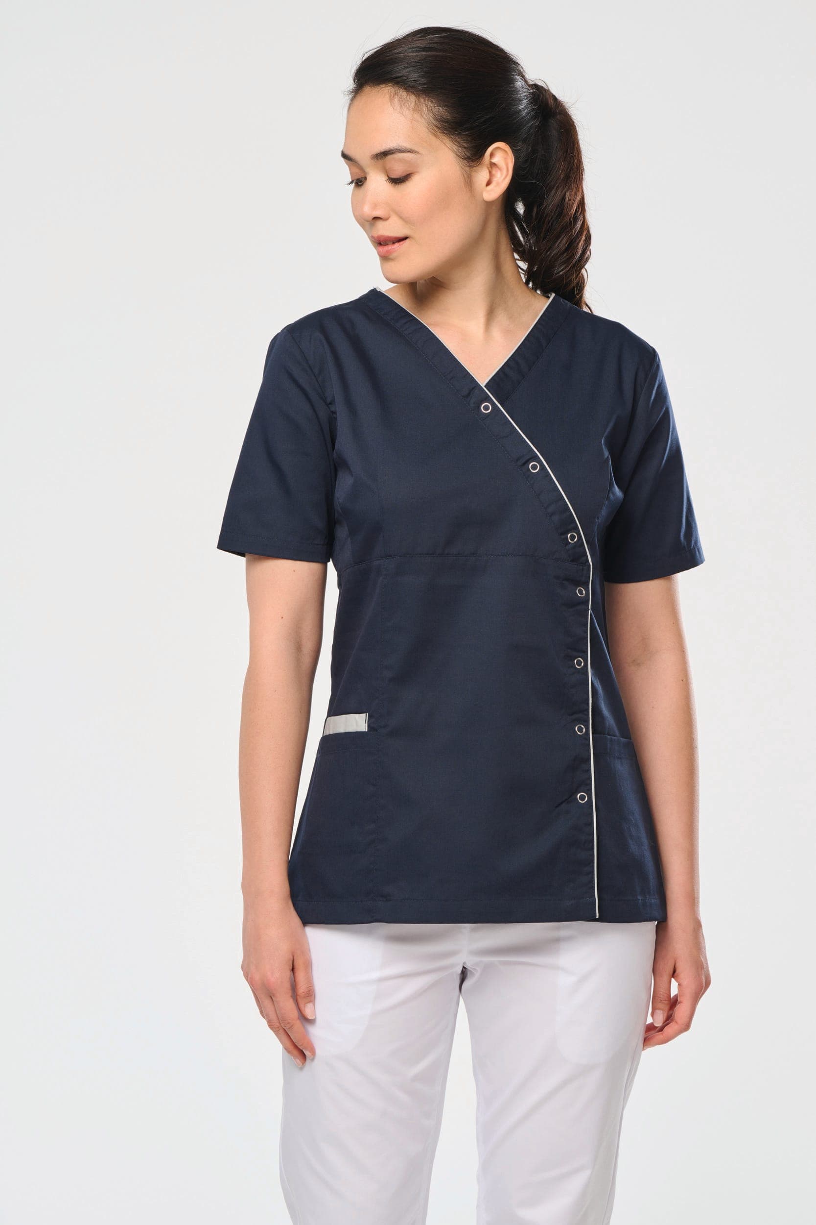 Blouse polycoton avec boutons-pression femme