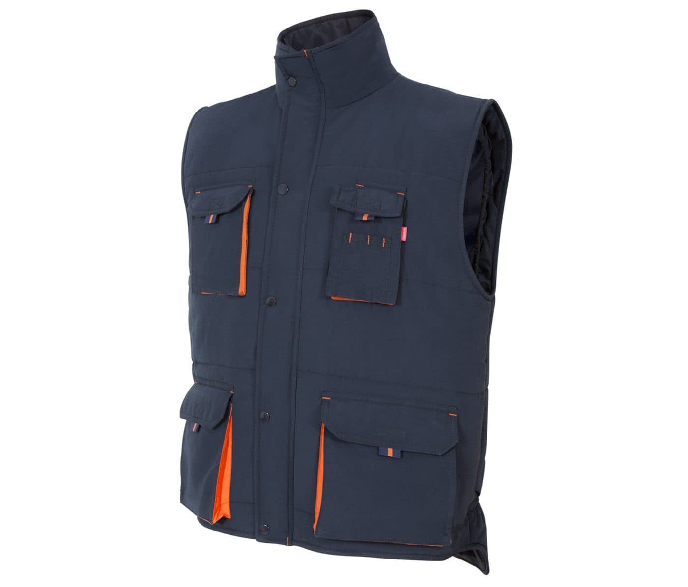GILET MATELASSÉ BICOLORE MULTIPOCHES coloris Marine / Orange