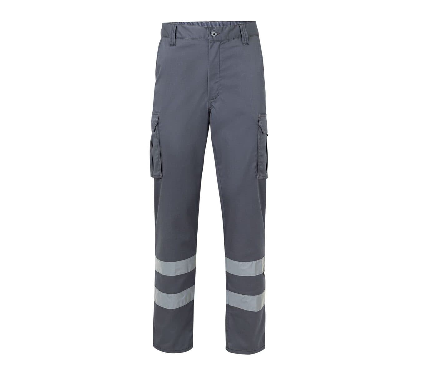 PANTALON STRETCH MULTIPOCHES À BANDES RÉFLÉCHISSANTES coloris Gris