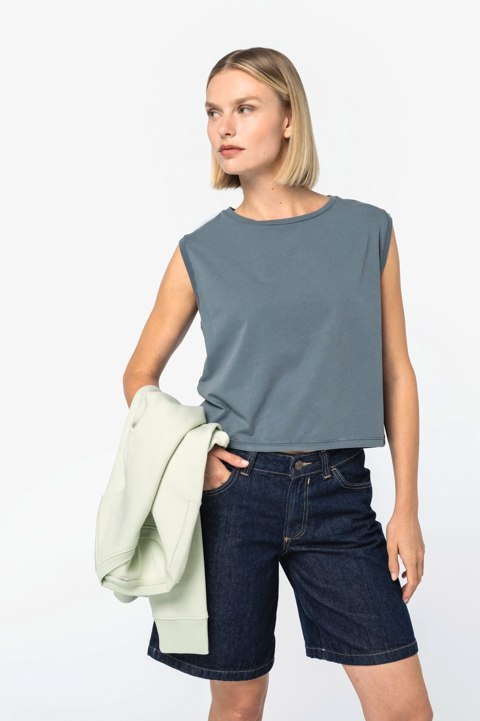 T-shirt écoresponsable  crop sans manche femme