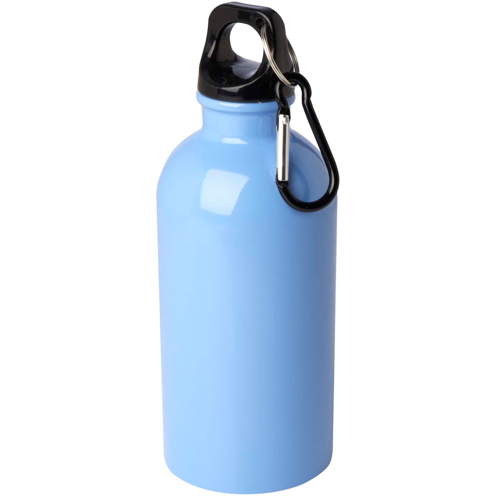 Bouteille d'eau Oregon de 400 ml simple paroi en acier recyclé certifié RCS avec mousqueton coloris Bleu nuage