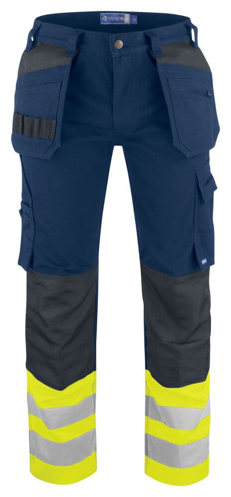 6530 PANTALON DE SIGNALISATION AVEC POCHES AUX GENOUX ET POCHES JEAN EN ISO 20471 CLASSE 1 coloris Jaune / Marine