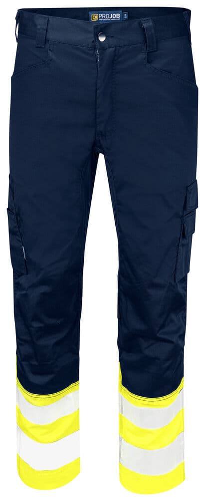 6537 PANTALON STRETCH DE SIGNALISATION AVEC POCHES AUX GENOUX EN ISO 20471 CLASSE 1 coloris Jaune / Marine