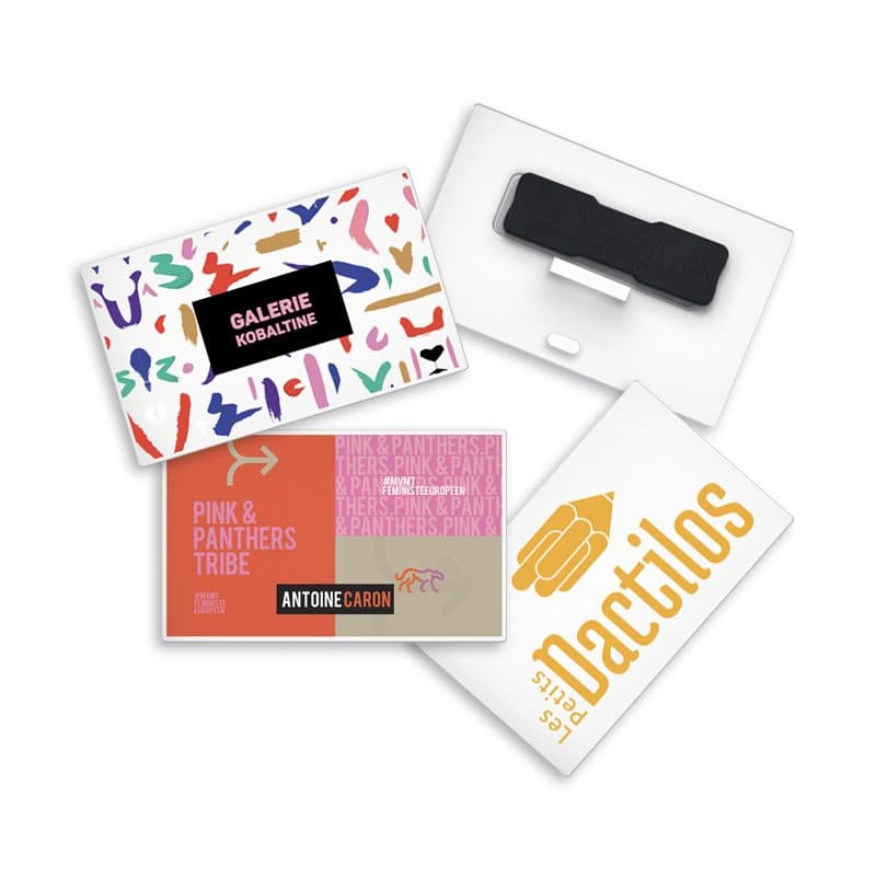 BADGE PLASTIQUE (PS) RECTANGLE 70x43mm AVEC AIMANT