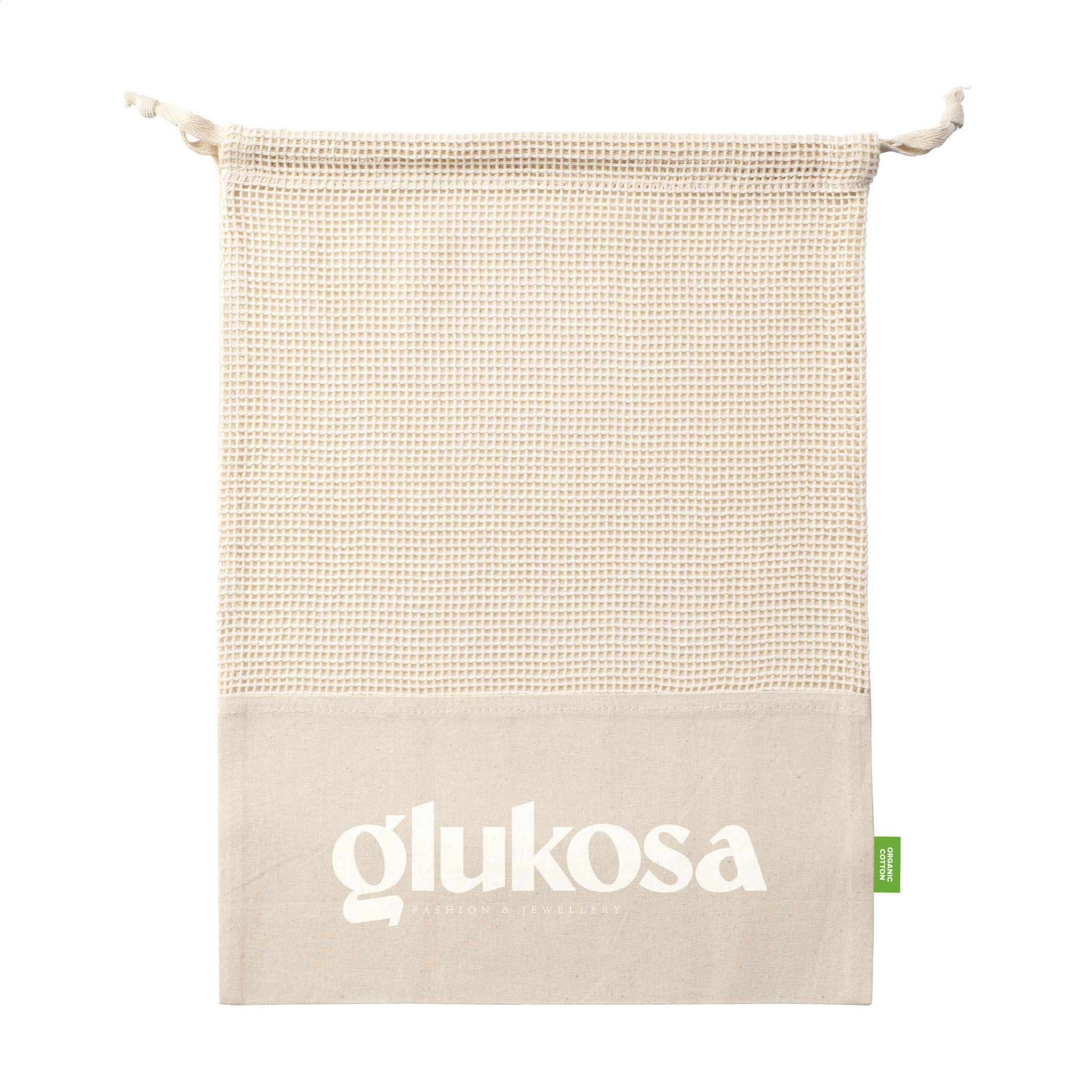 Sac à fruits Natura biologique, filet (120 g/m²) en situation