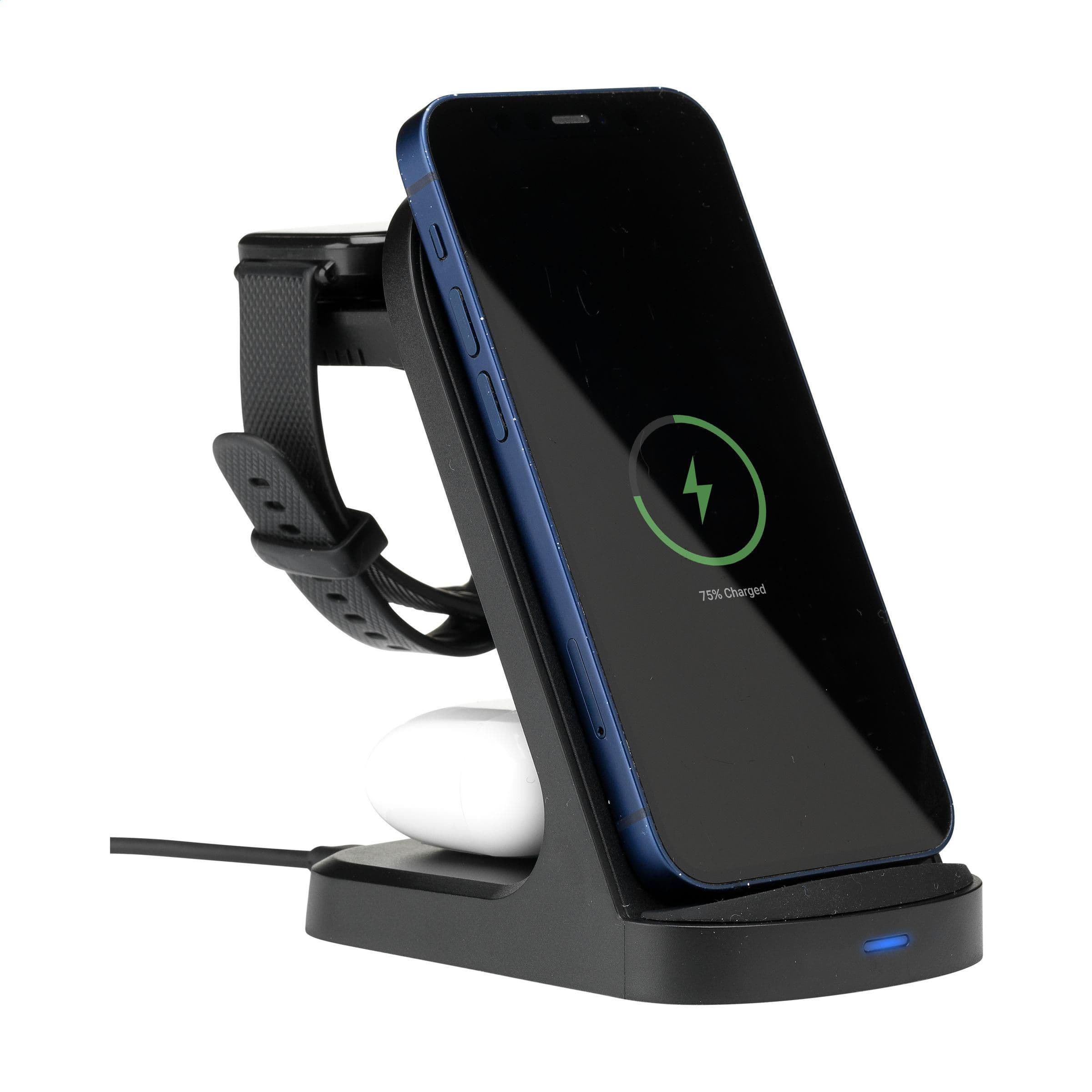Support chargeur sans fil Triple-Up RCS ABS recyclé en situation