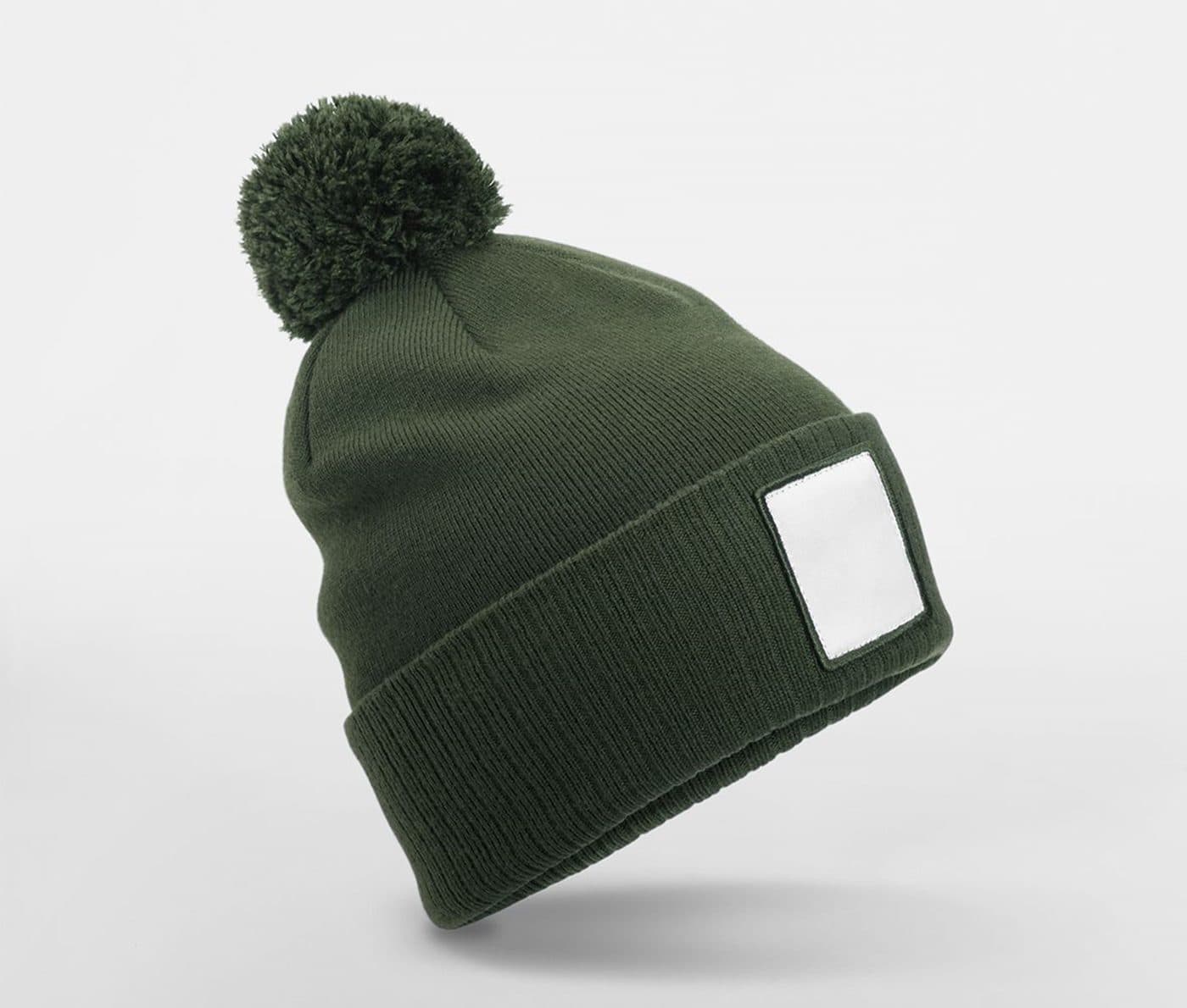 APPLIQUÉ PATCH POM BEANIE coloris Vert olive / Blanc