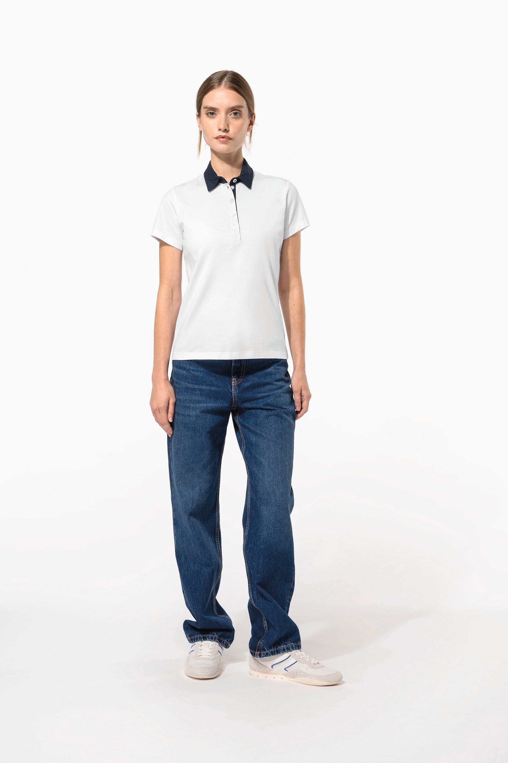Polo jersey bicolore femme en situation