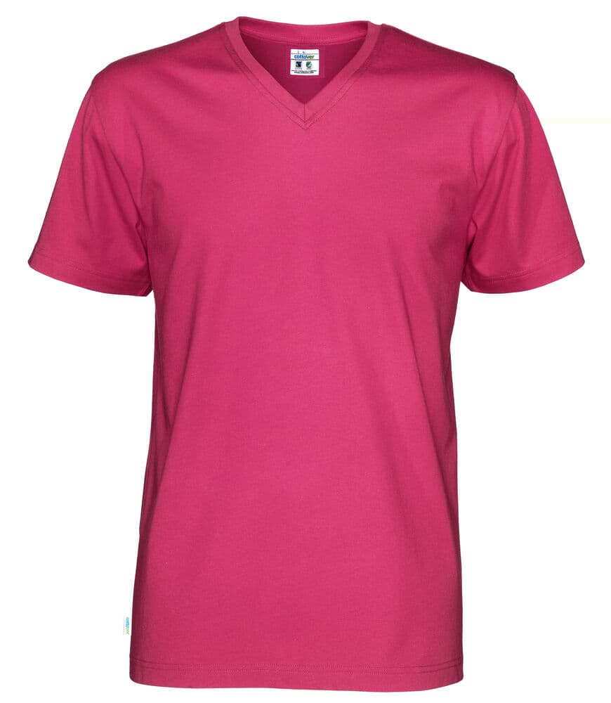 T-SHIRT COL V HOMME - CERTIFIÉ GOTS coloris Cerise
