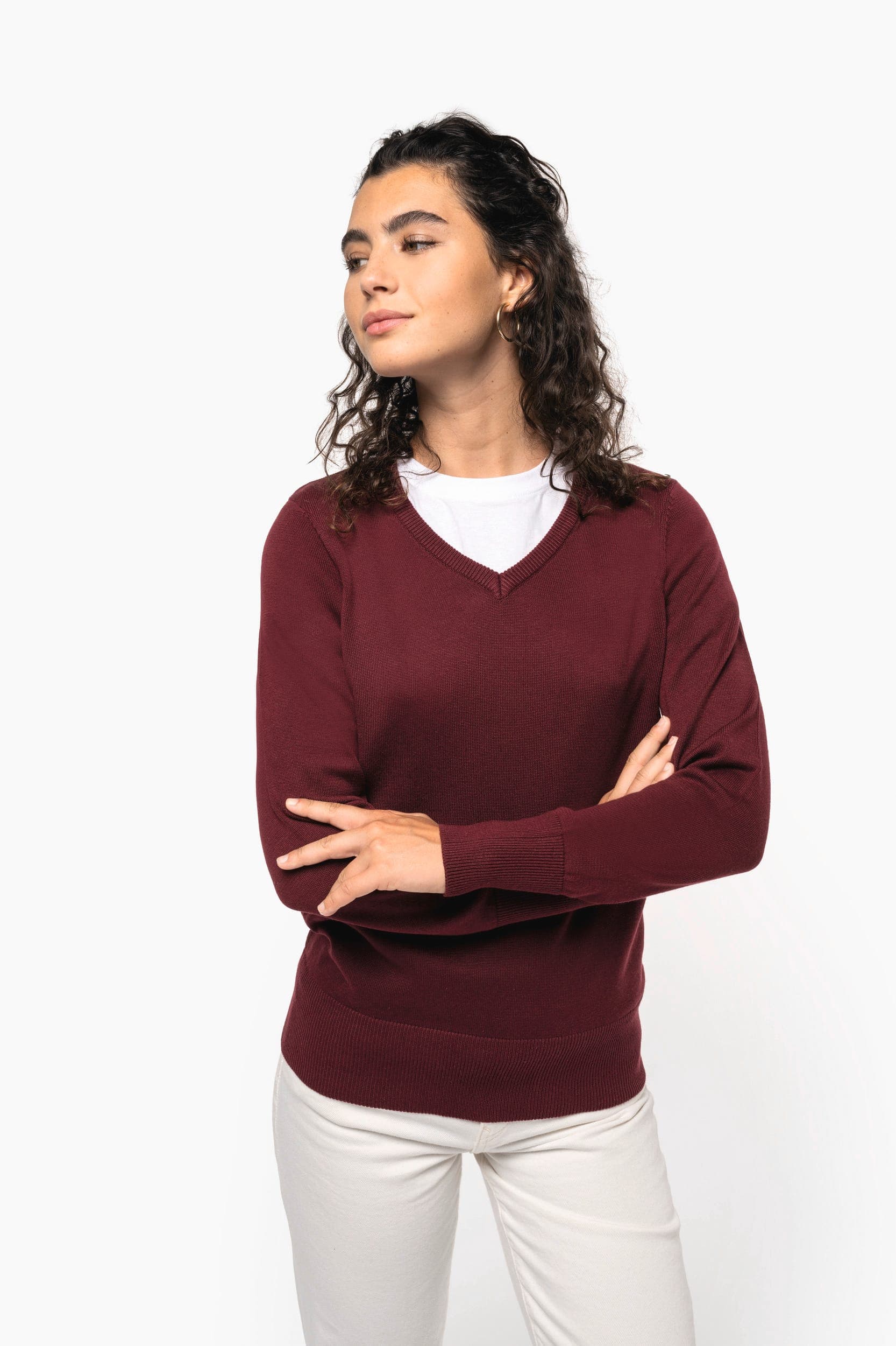 Pull col V femme en situation