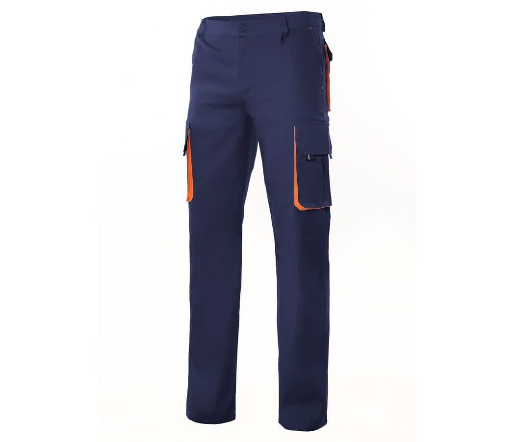 PANTALON MULTIPOCHES BICOLORE coloris Marine / Orange