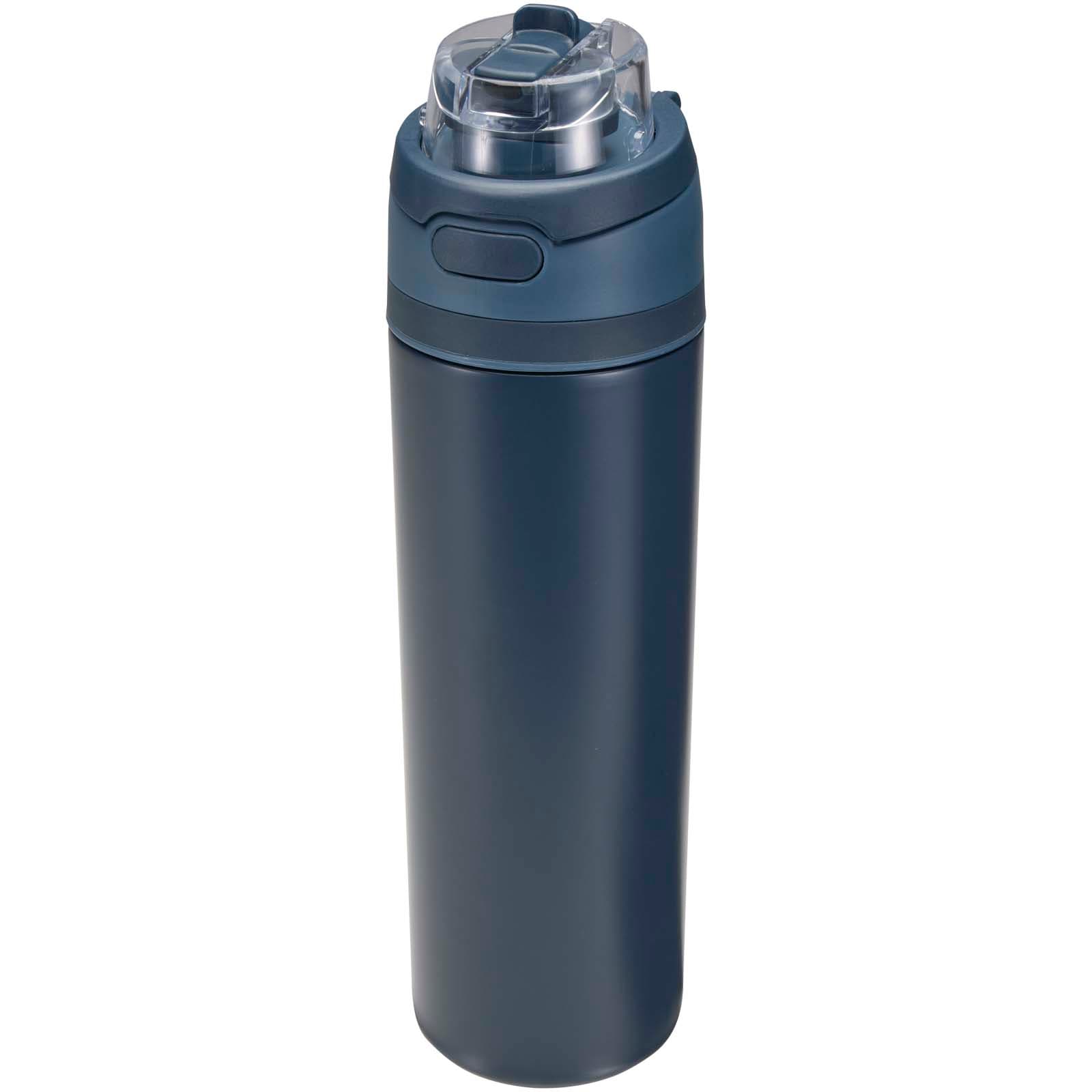 Bouteille d'eau Theron 800 ml en acier inoxydable à simple paroi recyclé RCS, avec bouchon à double fonction et paille rabatt
