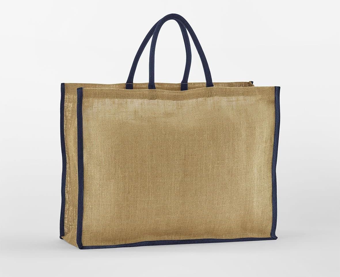 NATURAL STARCHED JUTE MARKET SHOPPER coloris Naturel / Bleu marine