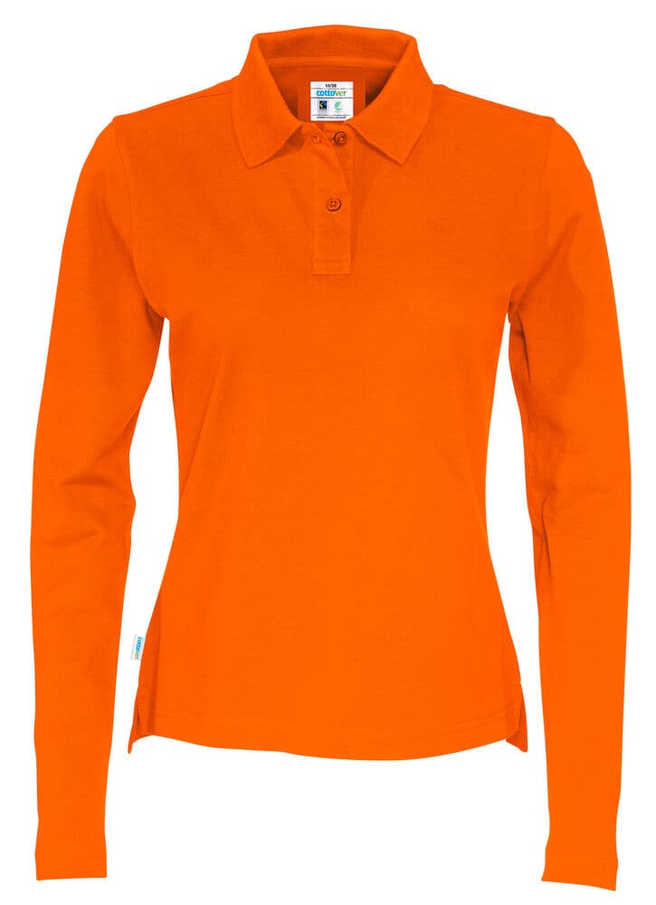 POLO PIQUE MANCHES LONGUES FEMME - CERTIFIÉ GOTS coloris Orange