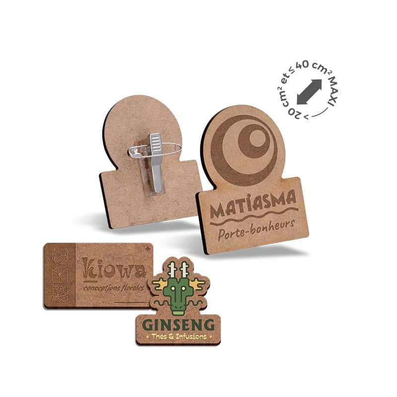 BADGE SUR-MESUREMDF EP 3mm AVEC PINCE-EPINGLE ENTRE 20 cm2 ET 40 cm2