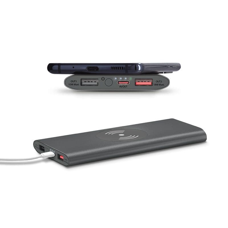 BATTERIE EXTERNE Li-po 8000 mAh ET CHARGEUR PAR INDUCTION 15W en situation