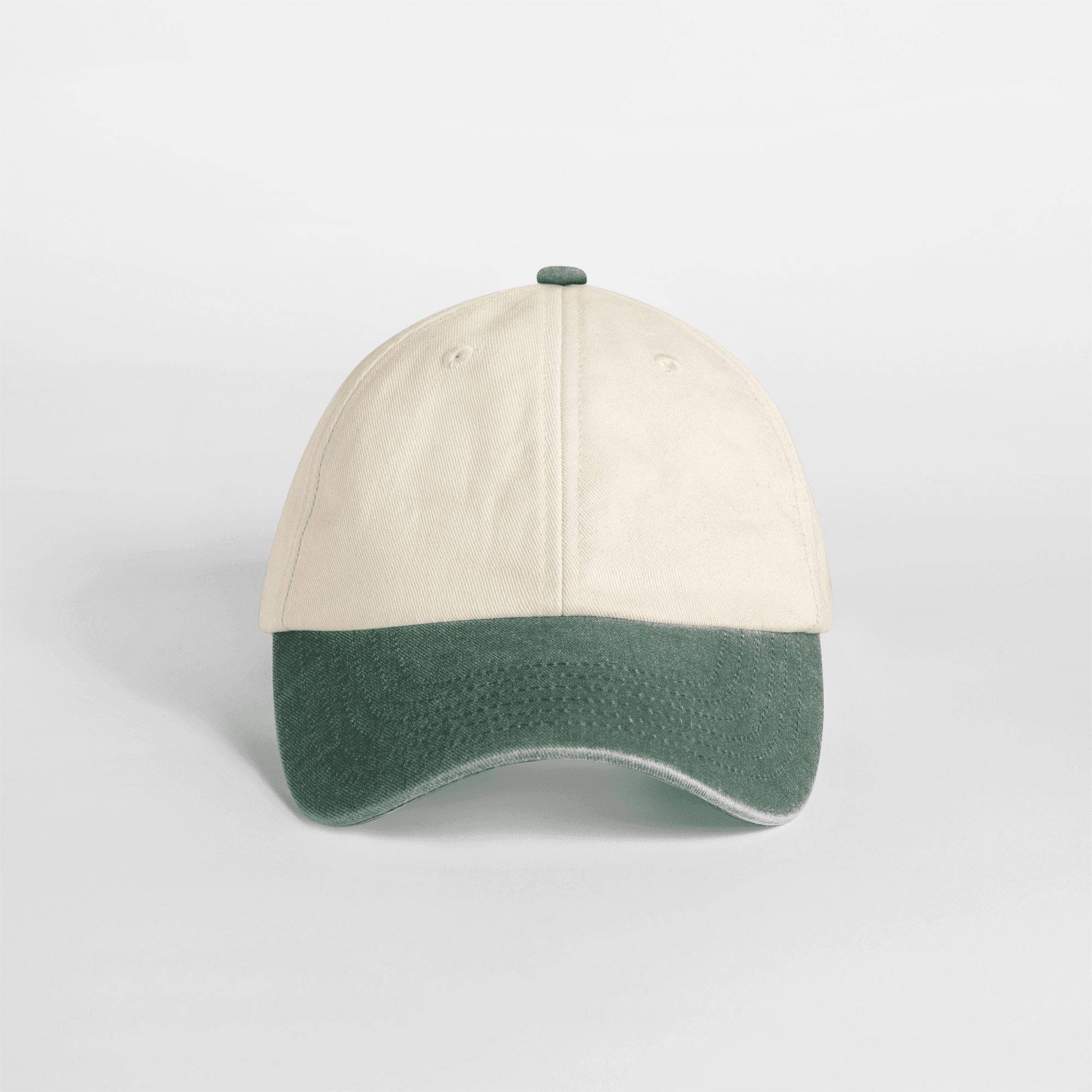 Casquette vintage compacte visière contrastée coloris Naturel / Vert bouteille vintage