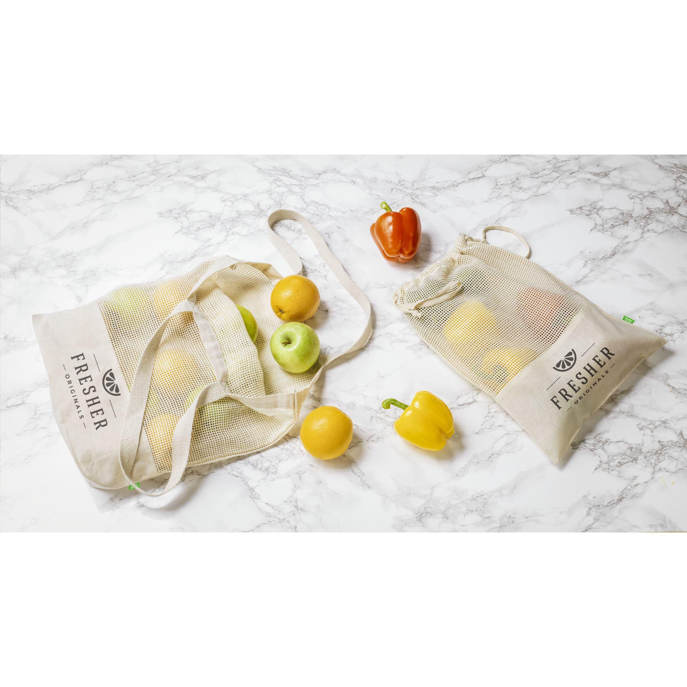 Sac à fruits Natura biologique, filet (120 g/m²) en situation