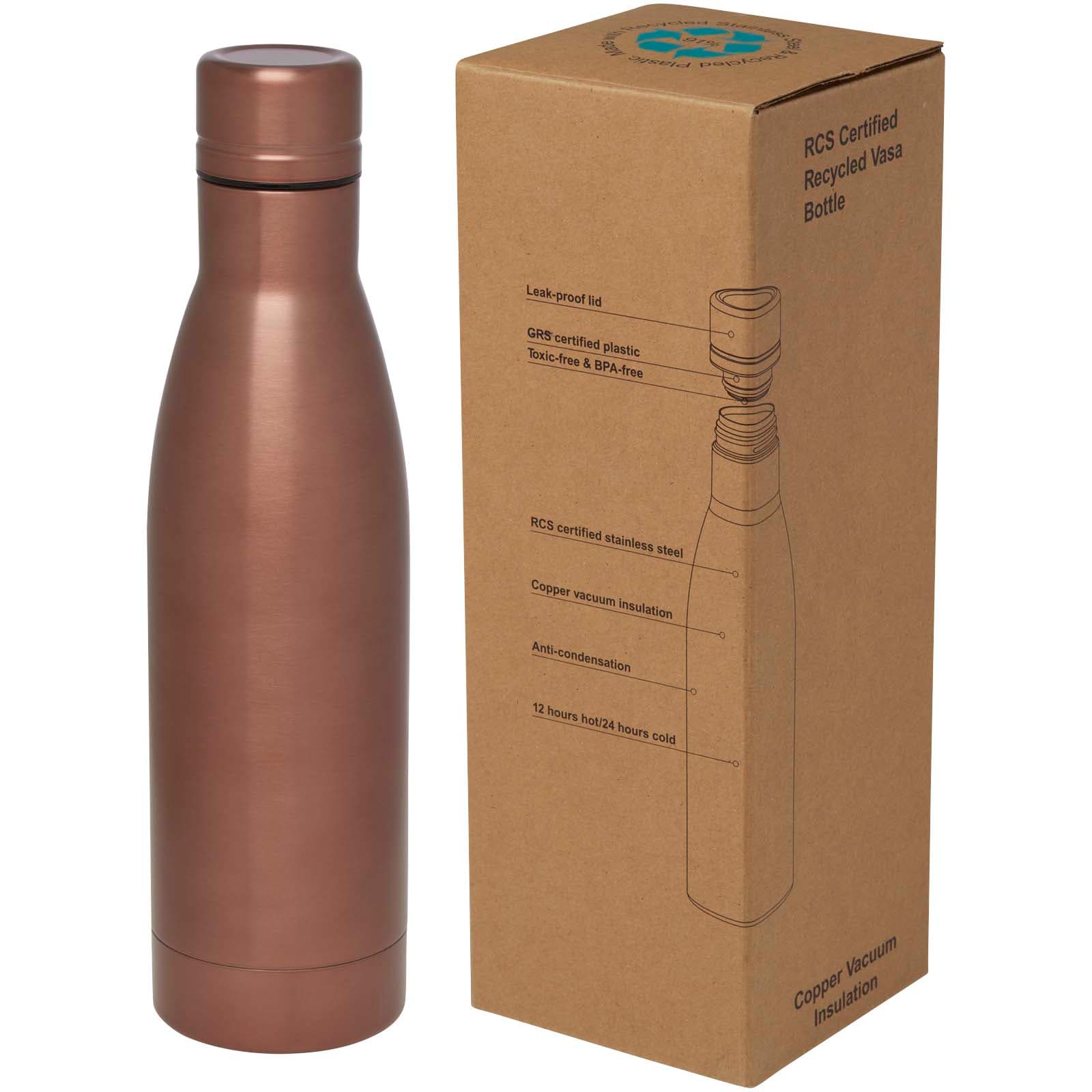 Bouteille isotherme Vasa en acier inoxydable recyclé certifié RCS de 500 ml avec isolation par le vide et couche de cuivre coloris Bronze
