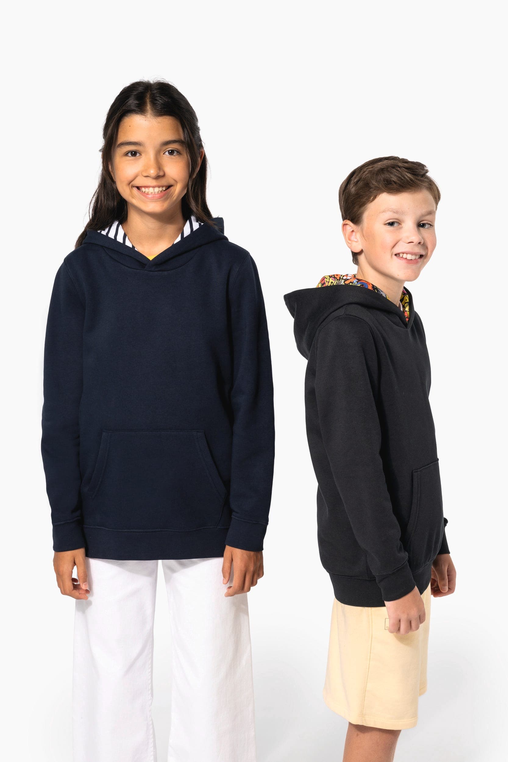 Sweat-shirt à capuche contrastée à motifs enfant unisexe