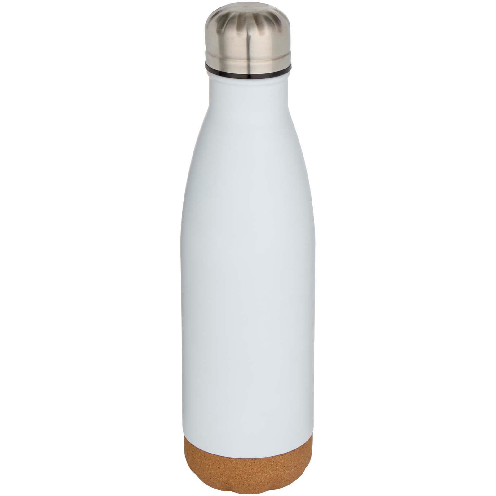 Bouteille d’eau Cove de 500 ml en acier inoxydable isolée sous vide et à double paroi avec détails en liège coloris Blanc
