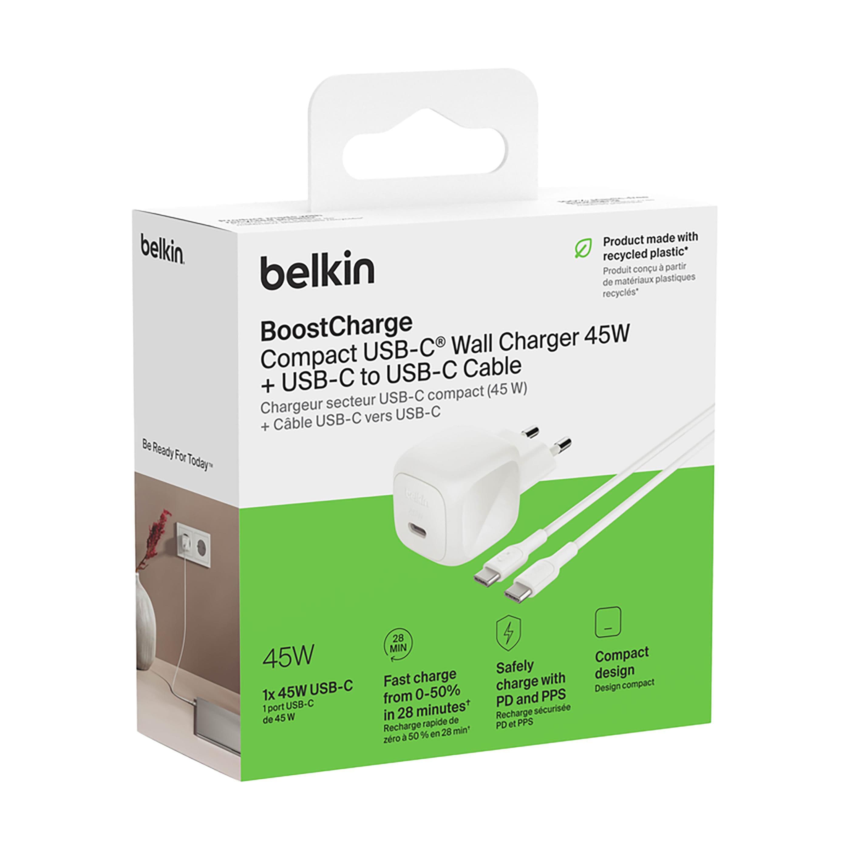 Chargeur mural Belkin 45W USB PD avec PPS et câble en situation