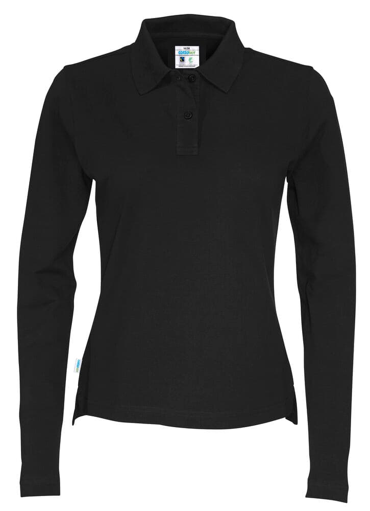 POLO PIQUE MANCHES LONGUES FEMME - CERTIFIÉ GOTS coloris Noir