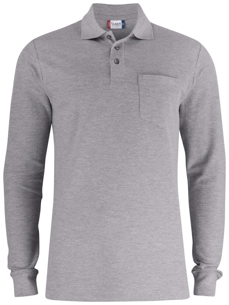 Clique Basic Polo L/S Pocket coloris Gris chiné