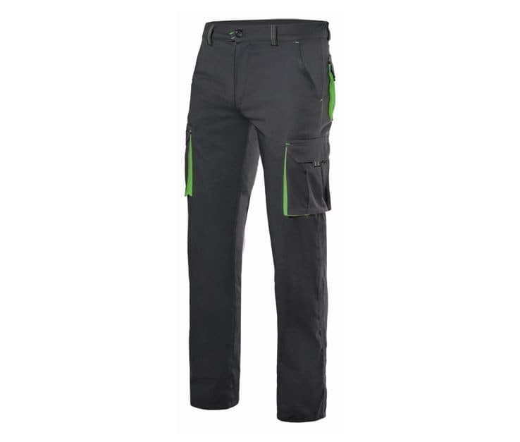 PANTALON STRETCH MULTIPOCHES BICOLORE coloris Noir / Vert citron