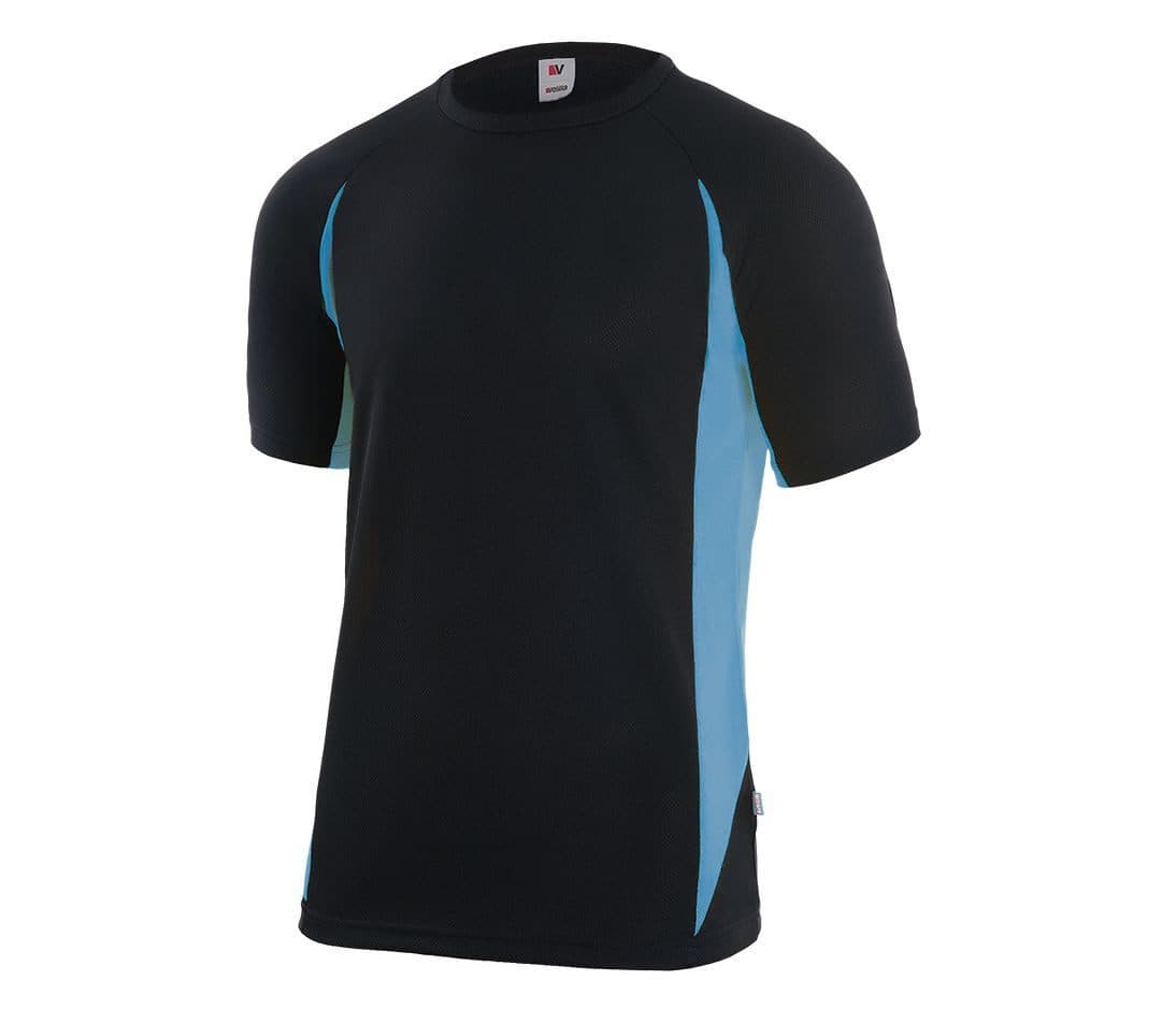 TEE-SHIRT TECHNIQUE BICOLORE coloris Noir / Bleu ciel