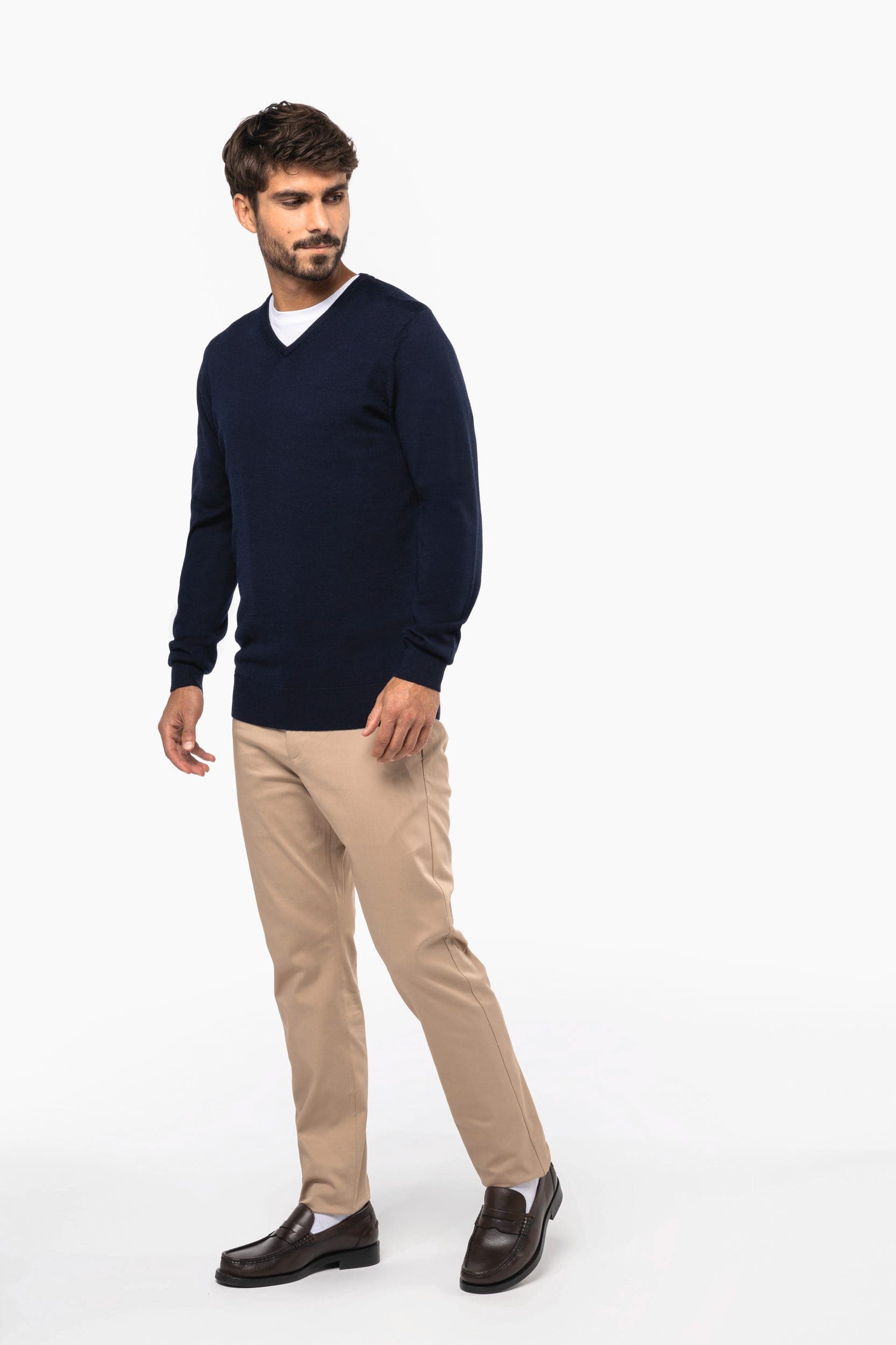Pull Mérinos col V homme en situation