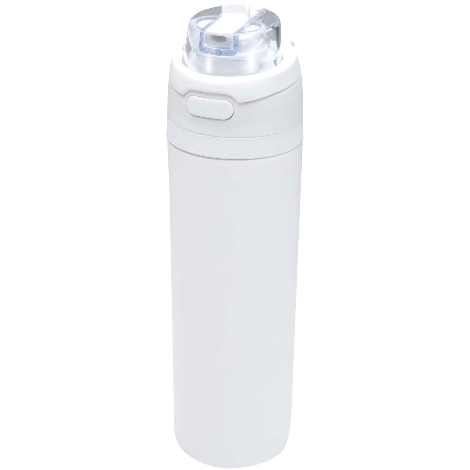 Bouteille d'eau Theron 800 ml en acier inoxydable à simple paroi recyclé RCS, avec bouchon à double fonction et paille rabatt coloris Blanc