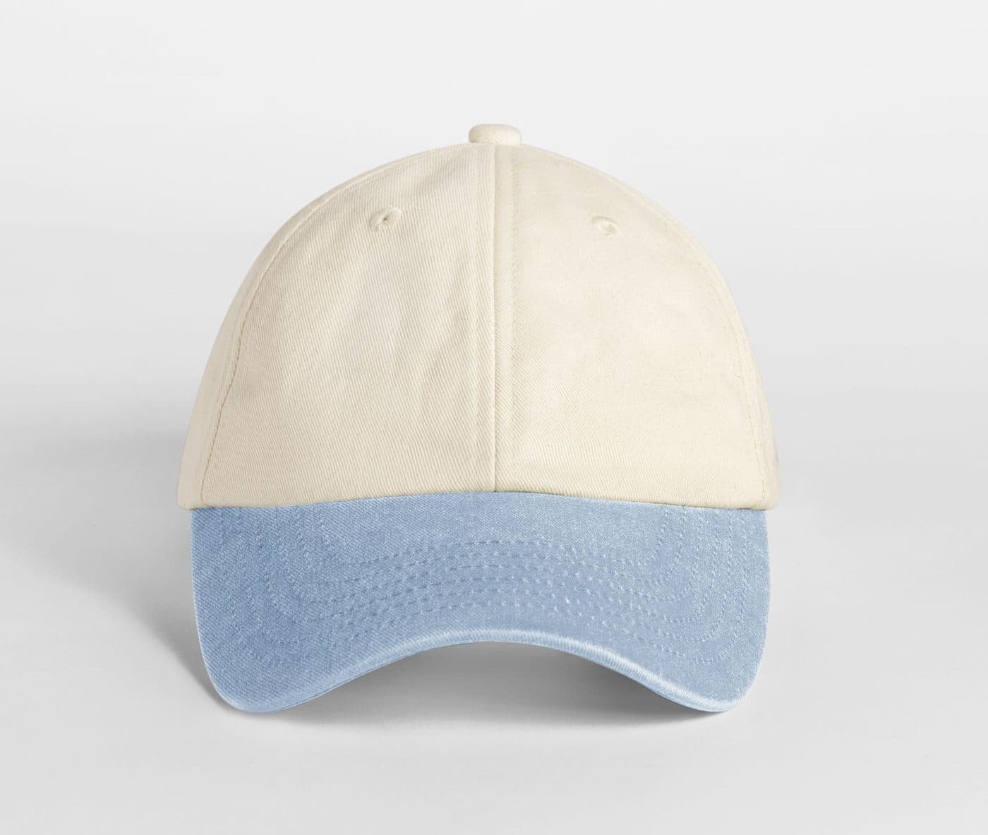 Casquette vintage compacte visière contrastée coloris Naturel / Bleu clair vintage