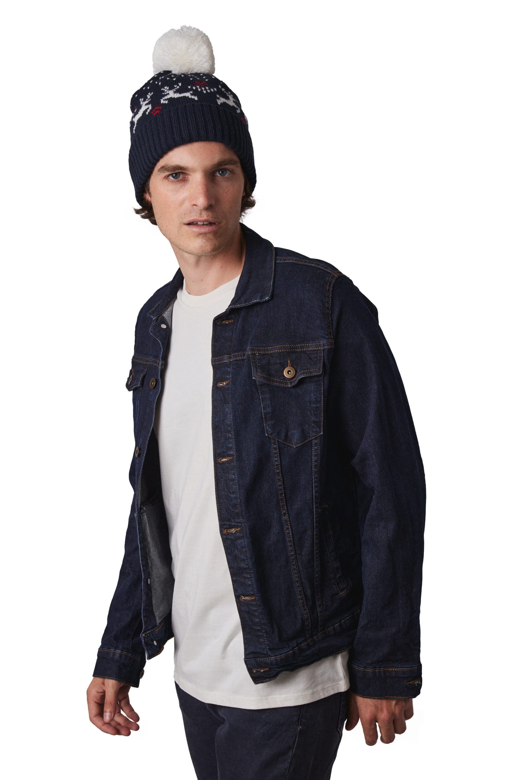 Bonnet de Noël motifs rennes en situation