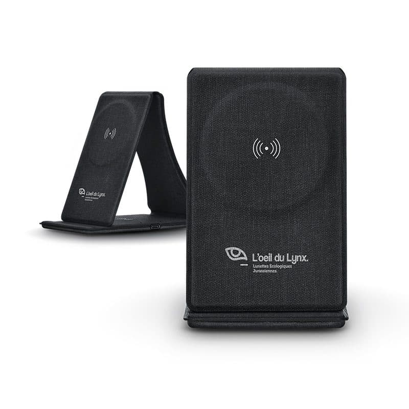 CHARGEUR INDUCTION 3 EN 1 ET SUPPORT PLIABLE EN rPET en situation