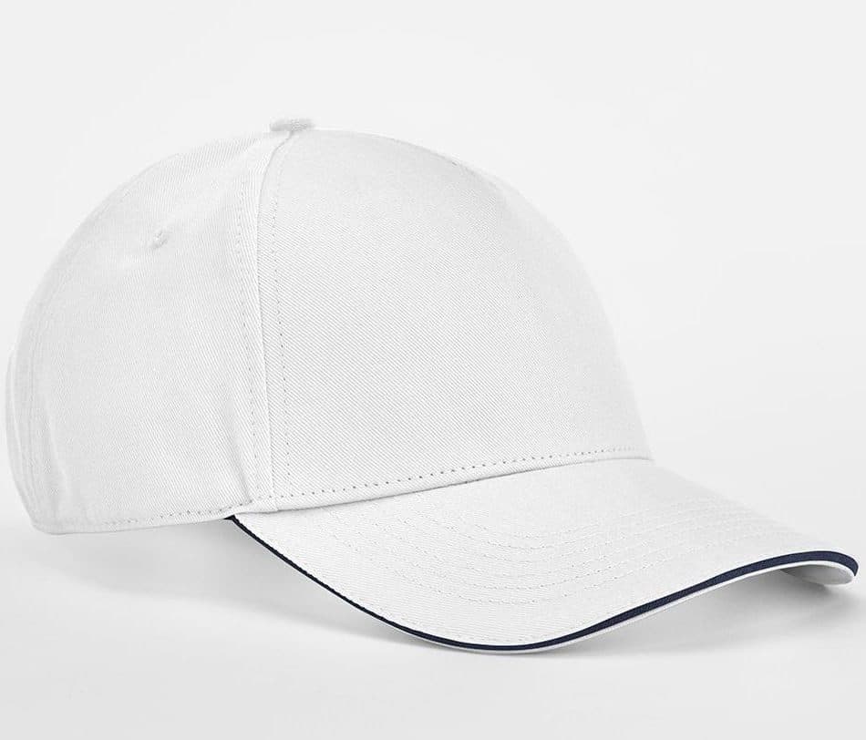EARTHAWARE® CLASSIC ORGANIC COTTON 5 PANEL CAP - SANDWICH PEAK coloris Blanc / Bleu marine