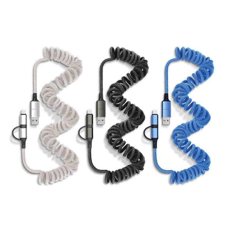 CABLE DE CHARGE RAPIDE ET TRANSFERT RETRACTABLE A RESSORT 6 EN 1 en situation