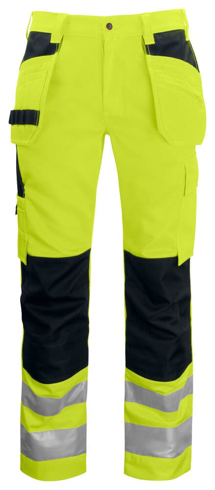6531 PANTALON DE SIGNALISATION AVEC POCHES AUX GENOUX ET POCHES JEAN EN ISO 20471 CLASSE 2 coloris Jaune / Noir