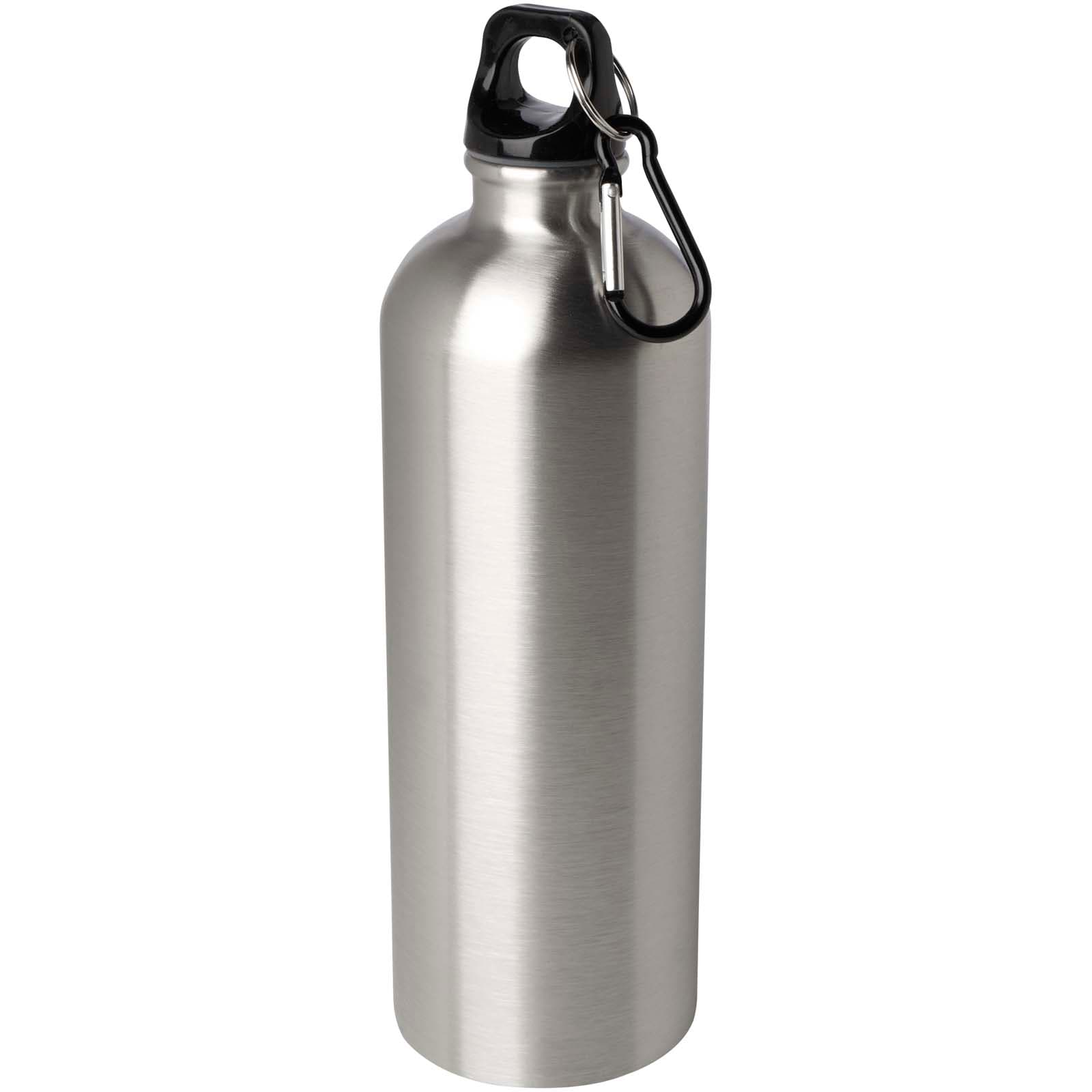 Bouteille d'eau Oregon de 750 ml simple paroi en acier recyclé certifié RCS avec mousqueton coloris Argent