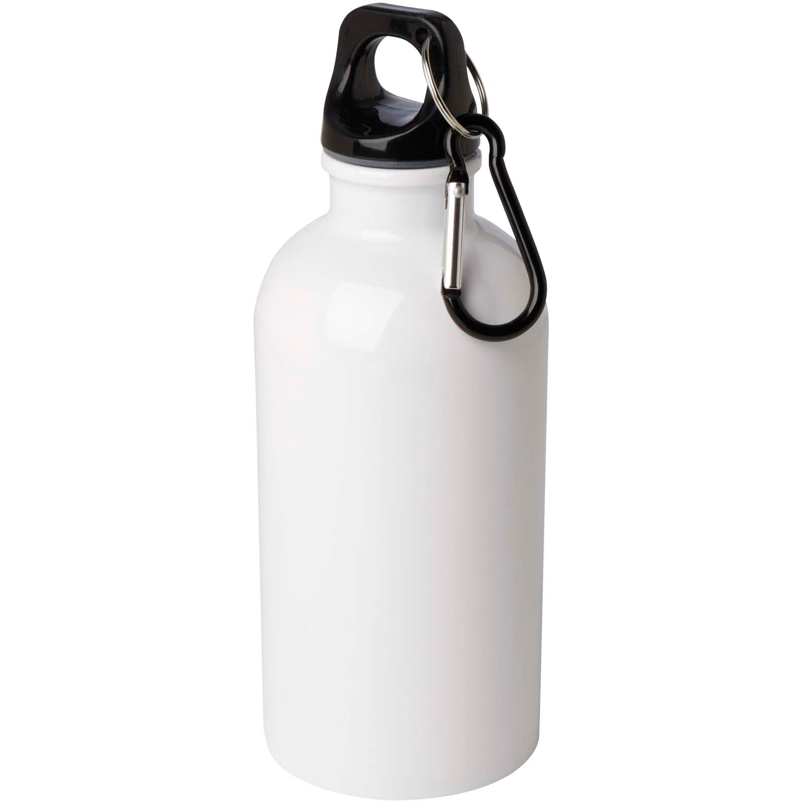 Bouteille d'eau Oregon de 400 ml simple paroi en acier recyclé certifié RCS avec mousqueton coloris Blanc