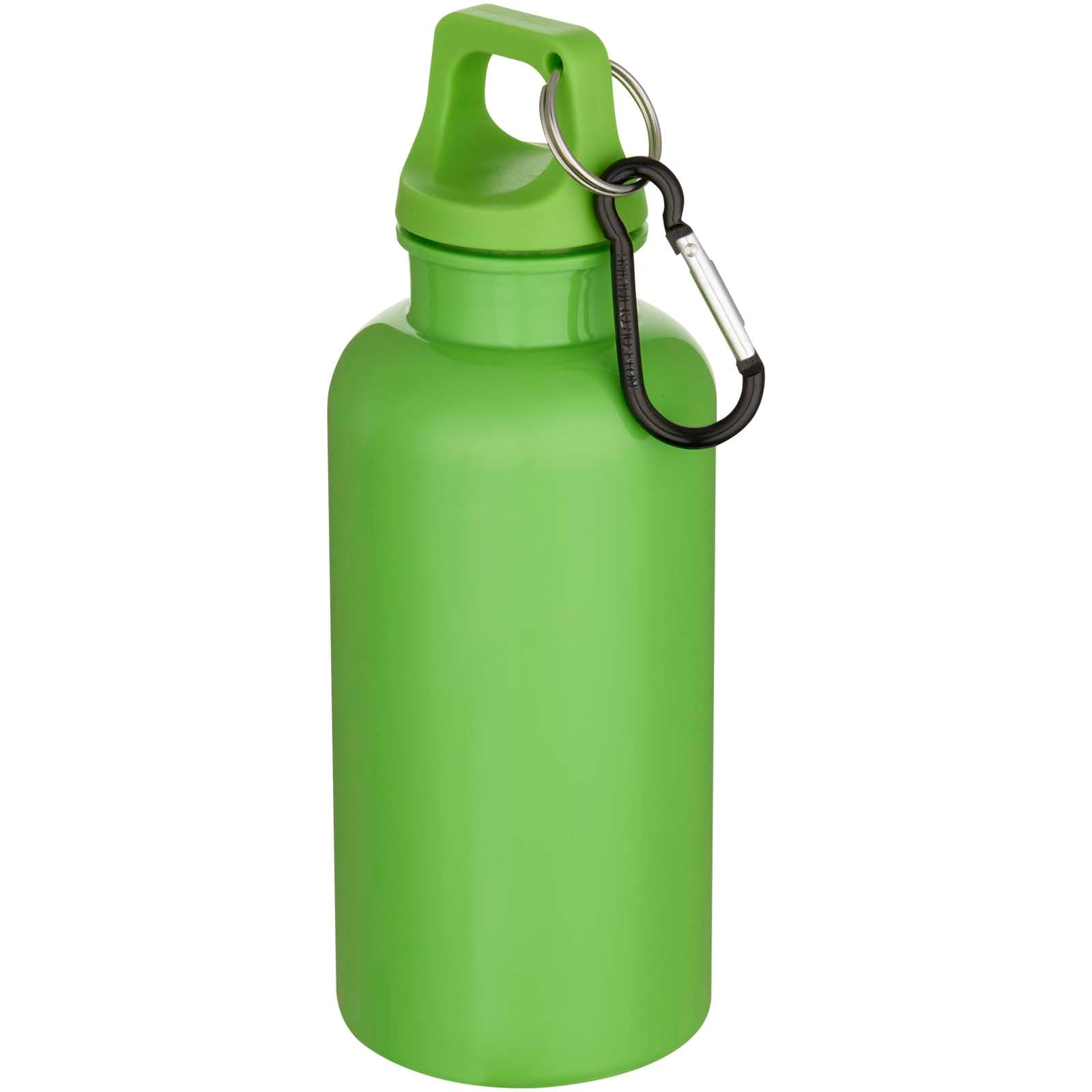Bouteille d’eau Oregon de 400 ml en plastique recyclé uni certifié RCS avec mousqueton  coloris Vert pomme